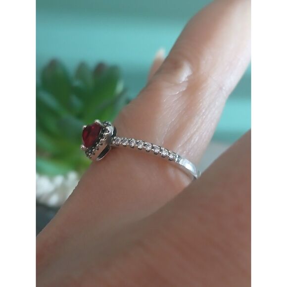 Pandora Elevated Red Heart Ring S925 ALE Sterling Silver Sparkling Pavé Frame - Picture 7 of 11